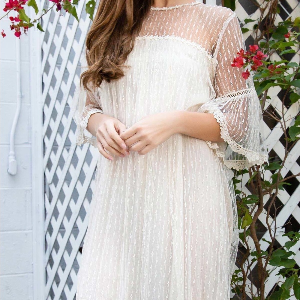 Mid Length Lace Cream Dress NWT